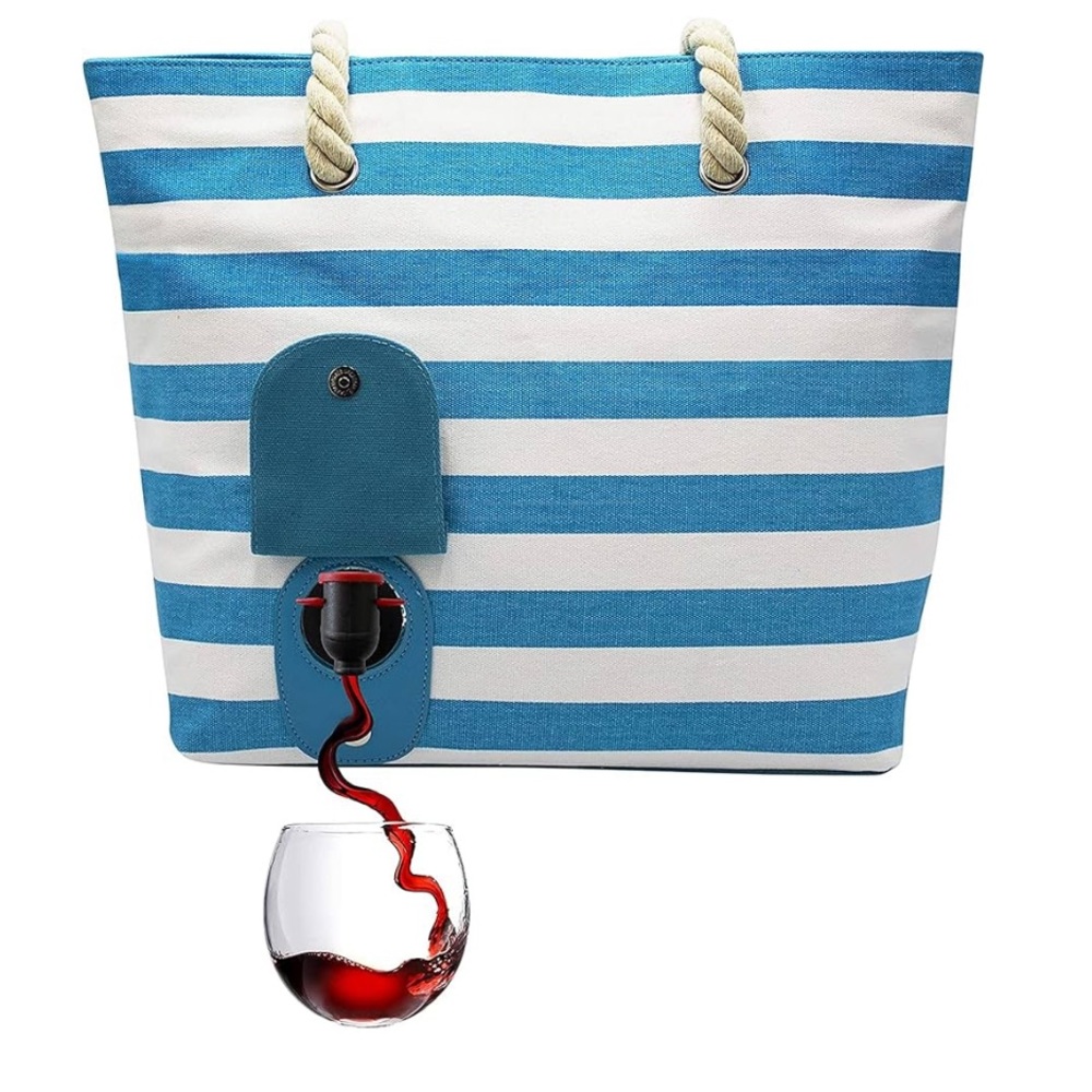 Cute Wine Purse/Tote Turquoise and White